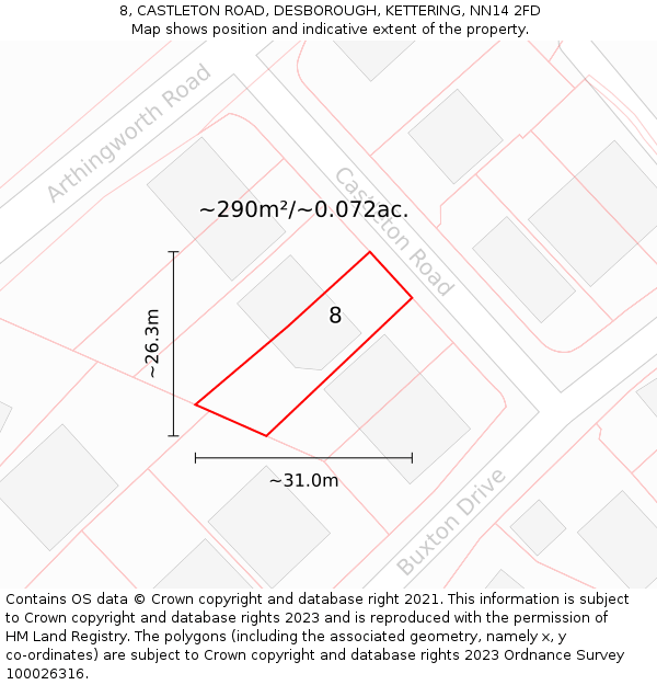 8, CASTLETON ROAD, DESBOROUGH, KETTERING, NN14 2FD: Plot and title map