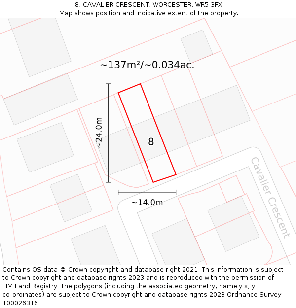 8, CAVALIER CRESCENT, WORCESTER, WR5 3FX: Plot and title map