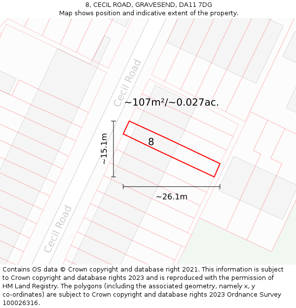 8, CECIL ROAD, GRAVESEND, DA11 7DG: Plot and title map