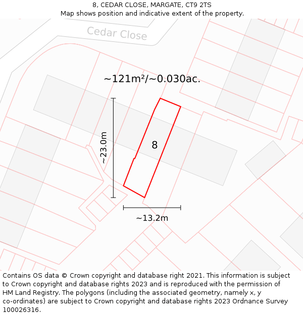 8, CEDAR CLOSE, MARGATE, CT9 2TS: Plot and title map