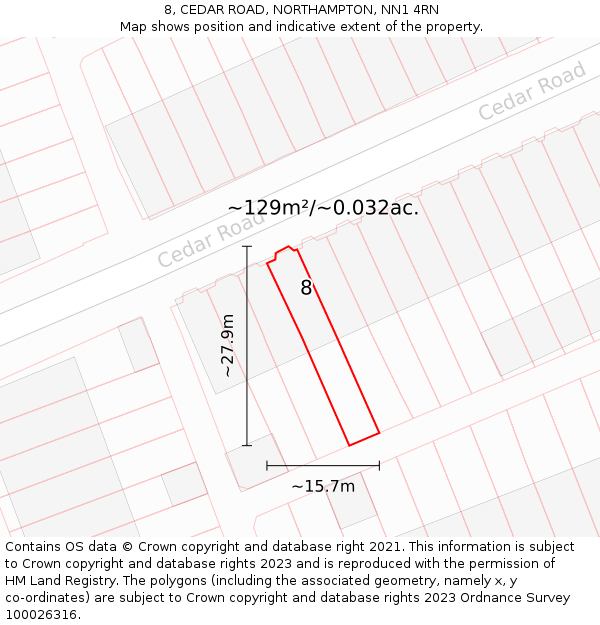 8, CEDAR ROAD, NORTHAMPTON, NN1 4RN: Plot and title map
