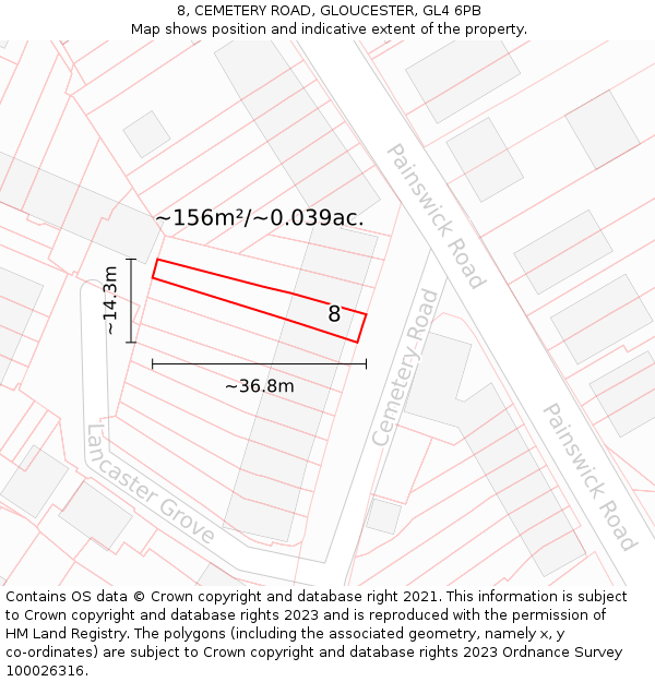 8, CEMETERY ROAD, GLOUCESTER, GL4 6PB: Plot and title map