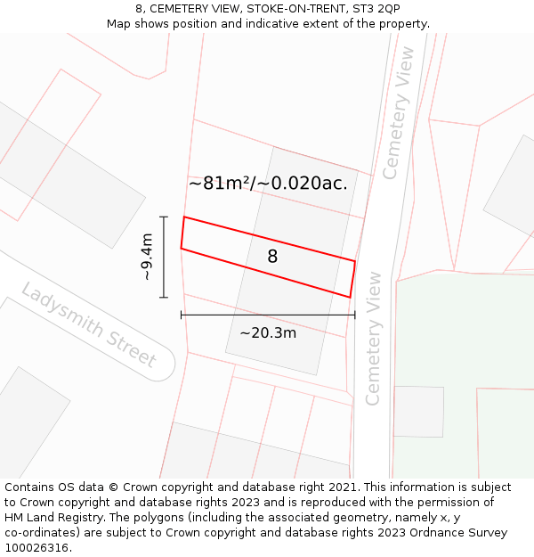 8, CEMETERY VIEW, STOKE-ON-TRENT, ST3 2QP: Plot and title map
