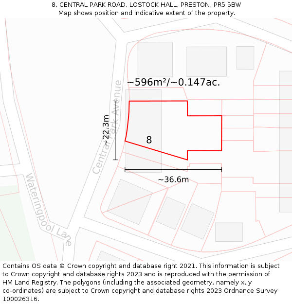8, CENTRAL PARK ROAD, LOSTOCK HALL, PRESTON, PR5 5BW: Plot and title map