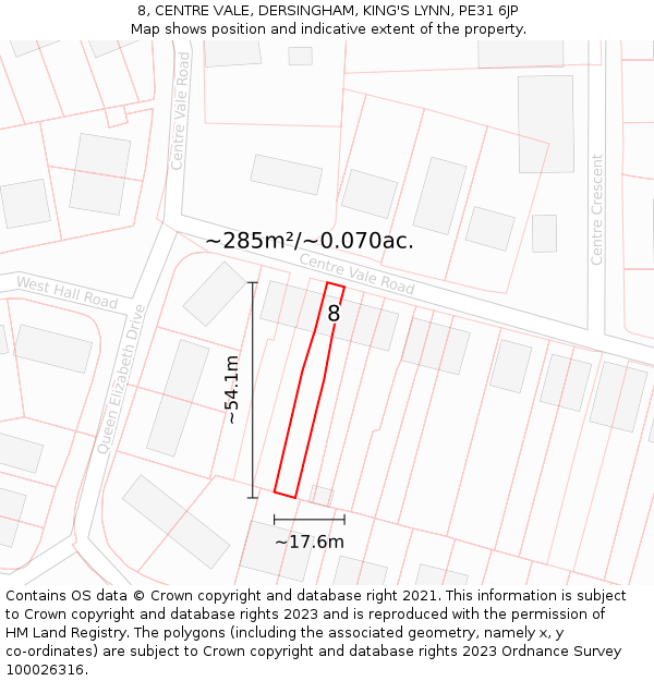 8, CENTRE VALE, DERSINGHAM, KING'S LYNN, PE31 6JP: Plot and title map
