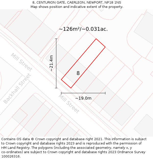 8, CENTURION GATE, CAERLEON, NEWPORT, NP18 1NS: Plot and title map