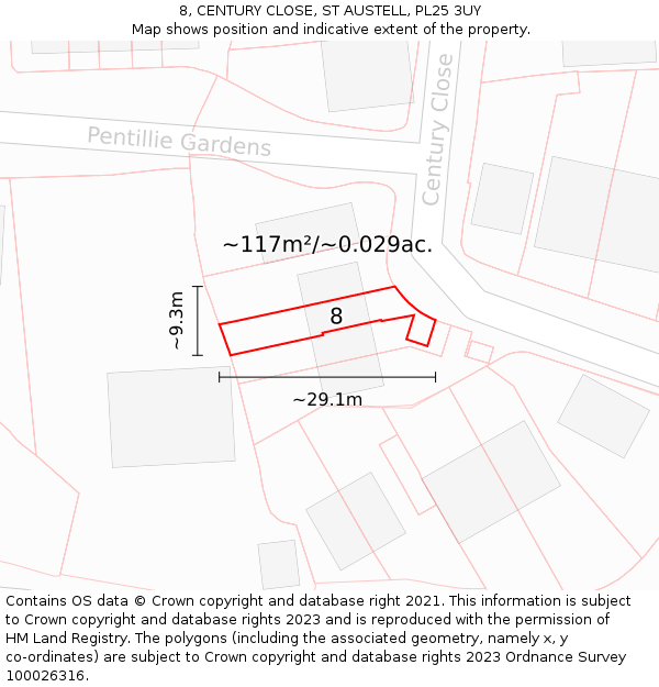 8, CENTURY CLOSE, ST AUSTELL, PL25 3UY: Plot and title map
