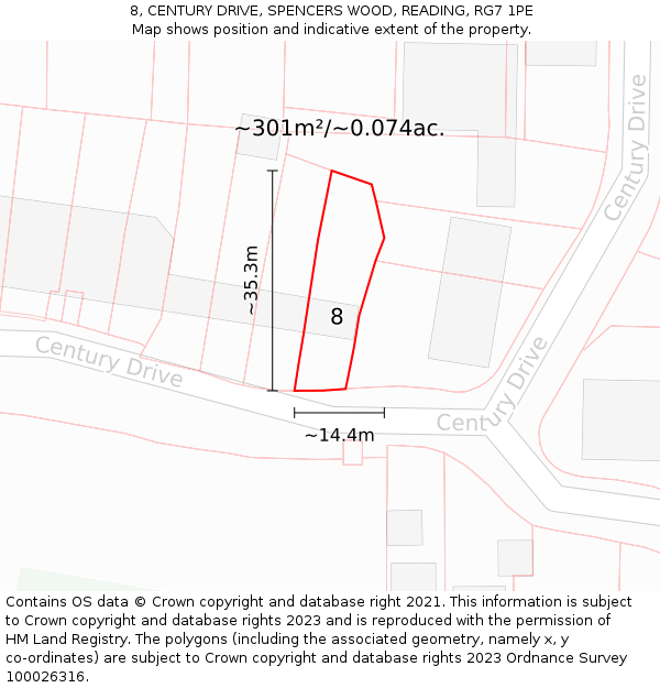8, CENTURY DRIVE, SPENCERS WOOD, READING, RG7 1PE: Plot and title map