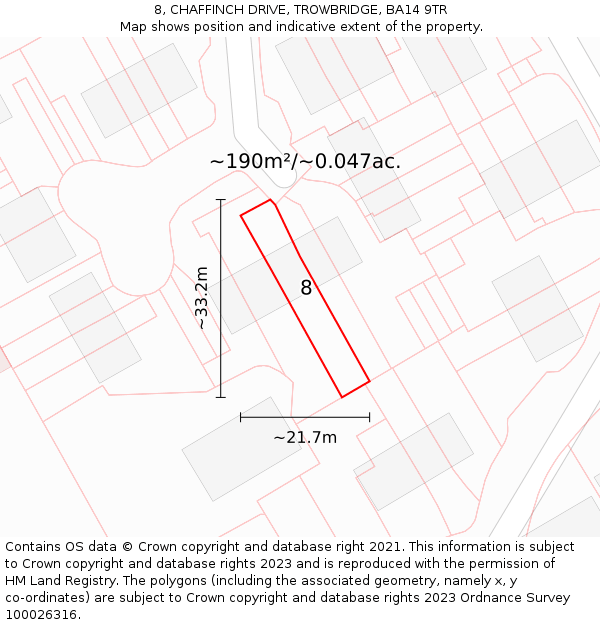 8, CHAFFINCH DRIVE, TROWBRIDGE, BA14 9TR: Plot and title map