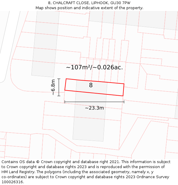 8, CHALCRAFT CLOSE, LIPHOOK, GU30 7PW: Plot and title map
