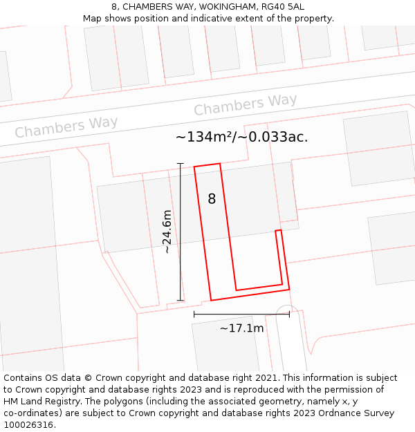 8, CHAMBERS WAY, WOKINGHAM, RG40 5AL: Plot and title map