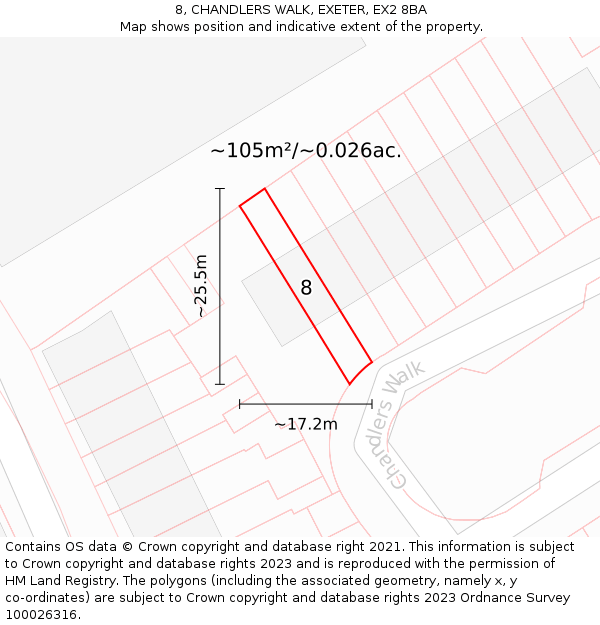 8, CHANDLERS WALK, EXETER, EX2 8BA: Plot and title map