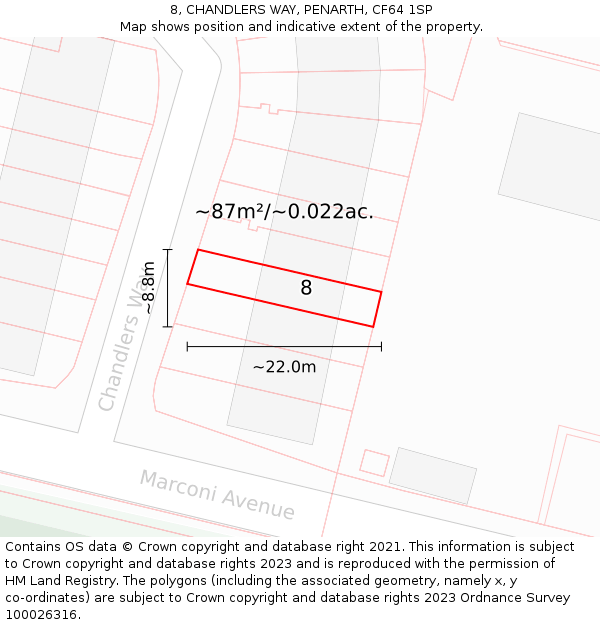 8, CHANDLERS WAY, PENARTH, CF64 1SP: Plot and title map