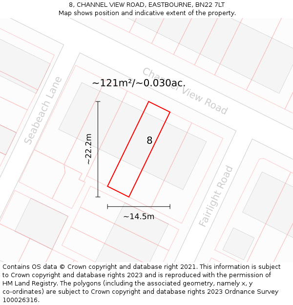 8, CHANNEL VIEW ROAD, EASTBOURNE, BN22 7LT: Plot and title map