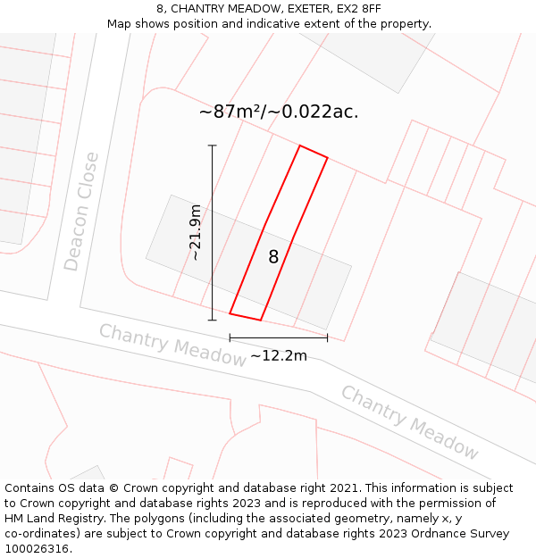 8, CHANTRY MEADOW, EXETER, EX2 8FF: Plot and title map