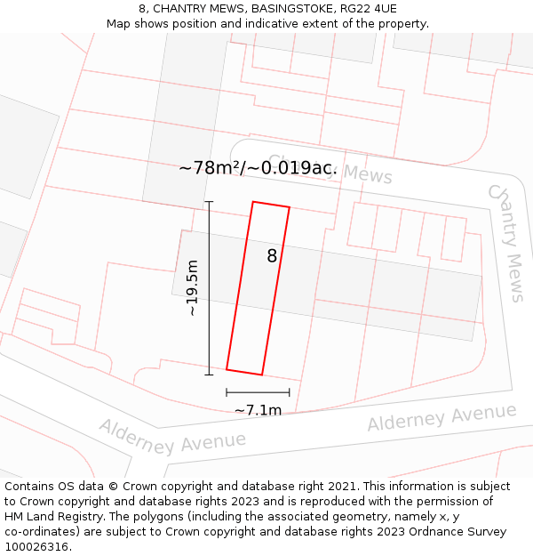 8, CHANTRY MEWS, BASINGSTOKE, RG22 4UE: Plot and title map