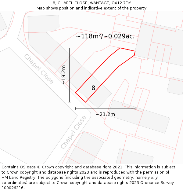 8, CHAPEL CLOSE, WANTAGE, OX12 7DY: Plot and title map