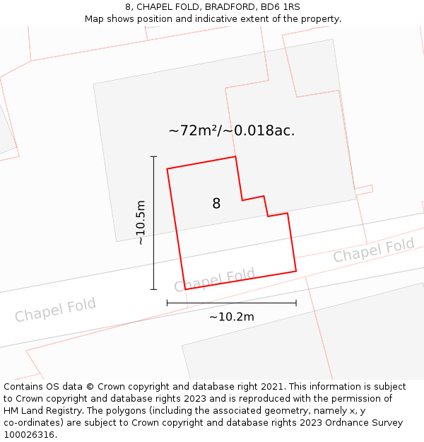 8, CHAPEL FOLD, BRADFORD, BD6 1RS: Plot and title map