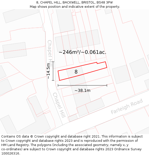 8, CHAPEL HILL, BACKWELL, BRISTOL, BS48 3PW: Plot and title map