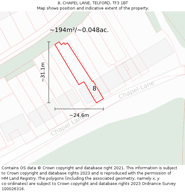 8, CHAPEL LANE, TELFORD, TF3 1BT: Plot and title map