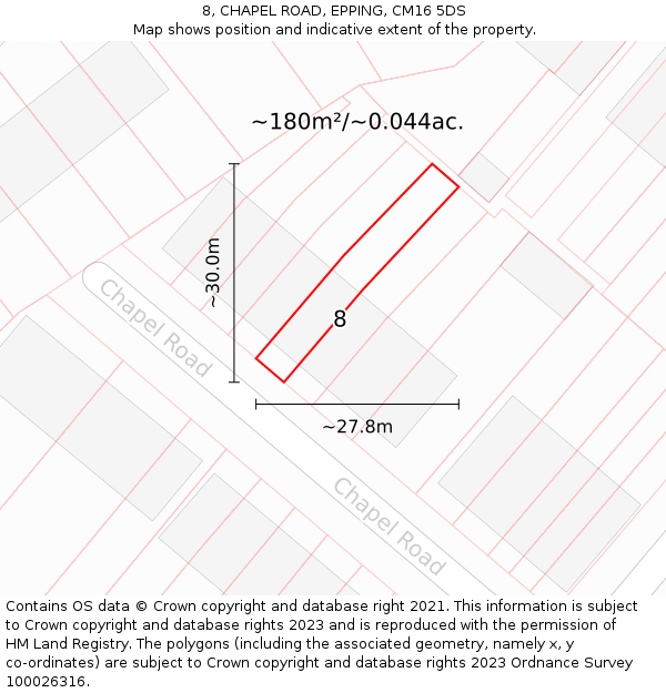 8, CHAPEL ROAD, EPPING, CM16 5DS: Plot and title map