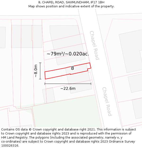 8, CHAPEL ROAD, SAXMUNDHAM, IP17 1BH: Plot and title map