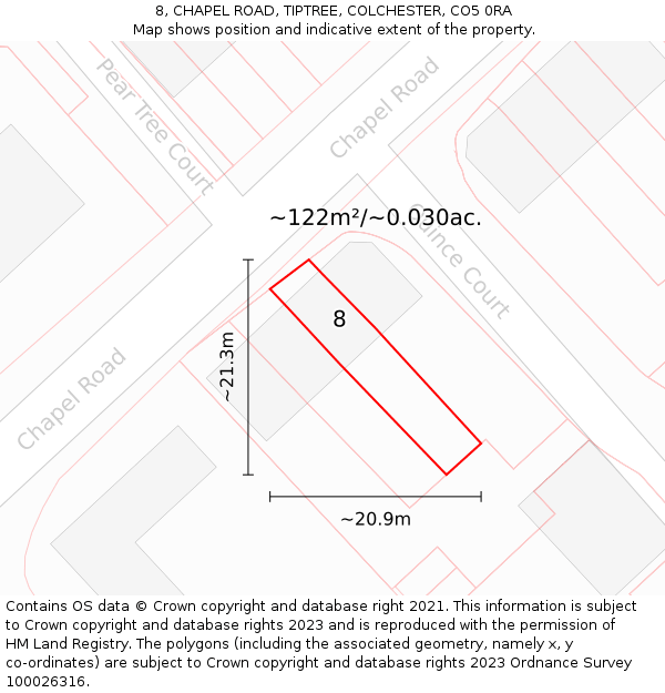 8, CHAPEL ROAD, TIPTREE, COLCHESTER, CO5 0RA: Plot and title map