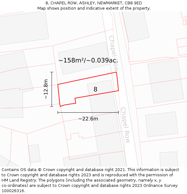 8, CHAPEL ROW, ASHLEY, NEWMARKET, CB8 9ED: Plot and title map