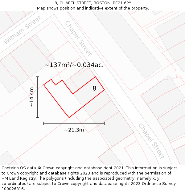 8, CHAPEL STREET, BOSTON, PE21 6PY: Plot and title map