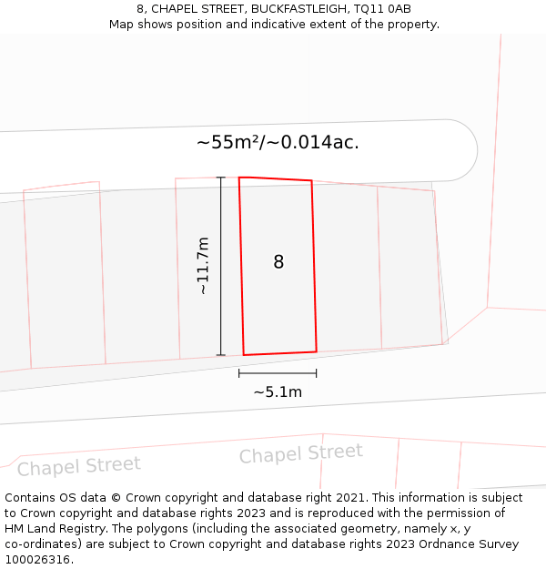 8, CHAPEL STREET, BUCKFASTLEIGH, TQ11 0AB: Plot and title map