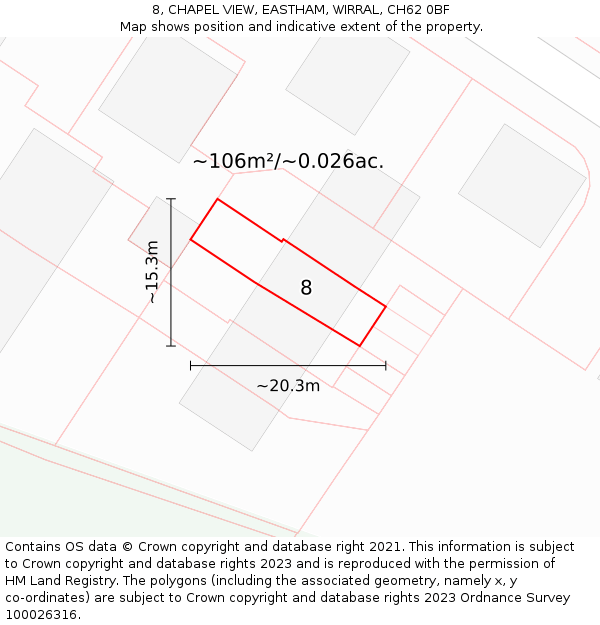 8, CHAPEL VIEW, EASTHAM, WIRRAL, CH62 0BF: Plot and title map