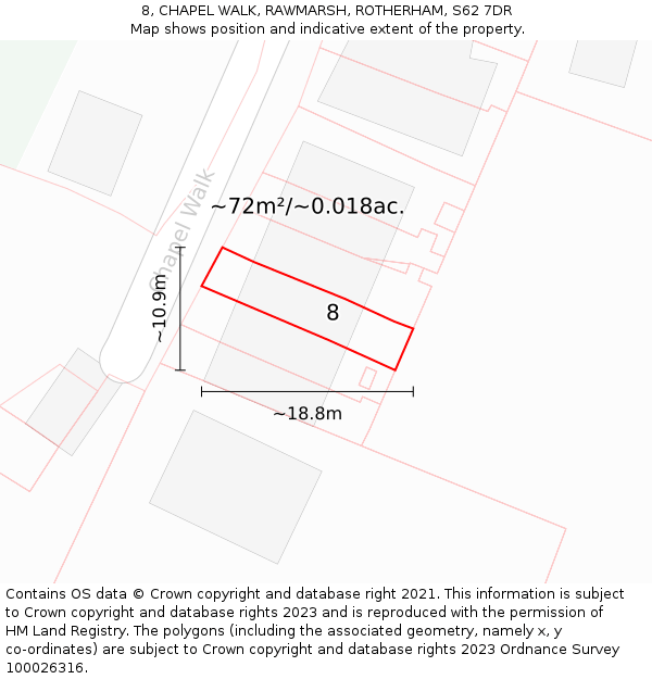 8, CHAPEL WALK, RAWMARSH, ROTHERHAM, S62 7DR: Plot and title map