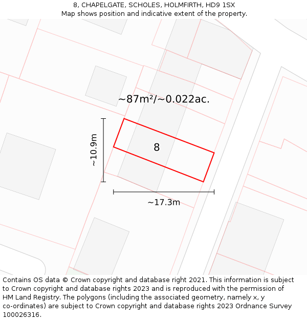 8, CHAPELGATE, SCHOLES, HOLMFIRTH, HD9 1SX: Plot and title map