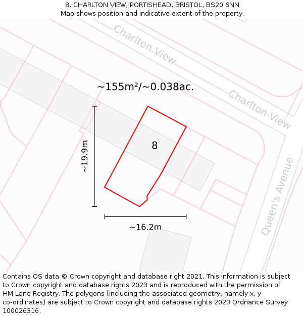8, CHARLTON VIEW, PORTISHEAD, BRISTOL, BS20 6NN: Plot and title map