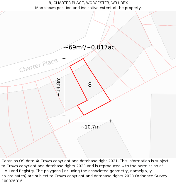 8, CHARTER PLACE, WORCESTER, WR1 3BX: Plot and title map