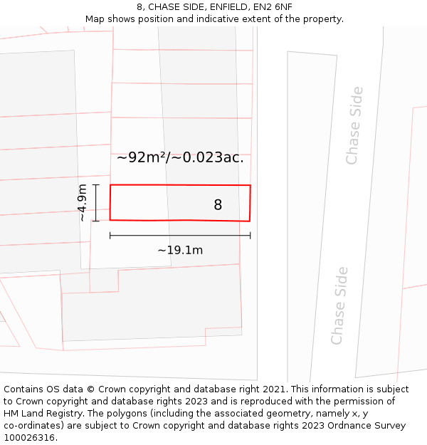 8, CHASE SIDE, ENFIELD, EN2 6NF: Plot and title map