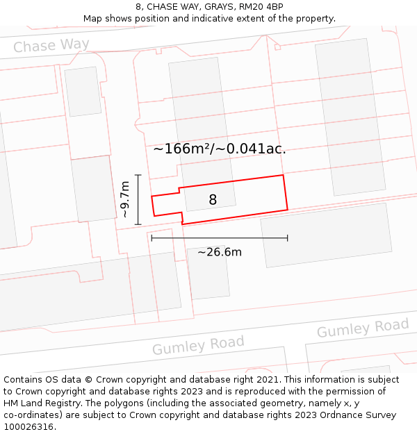 8, CHASE WAY, GRAYS, RM20 4BP: Plot and title map