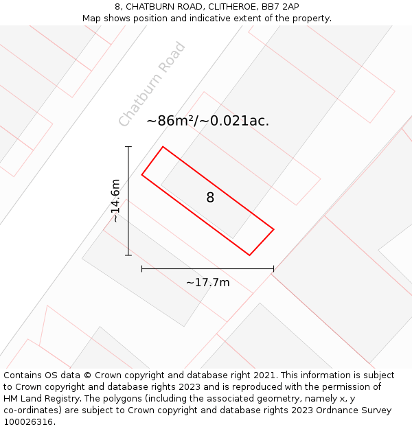 8, CHATBURN ROAD, CLITHEROE, BB7 2AP: Plot and title map