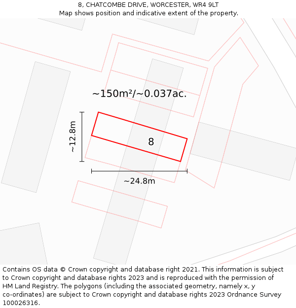8, CHATCOMBE DRIVE, WORCESTER, WR4 9LT: Plot and title map