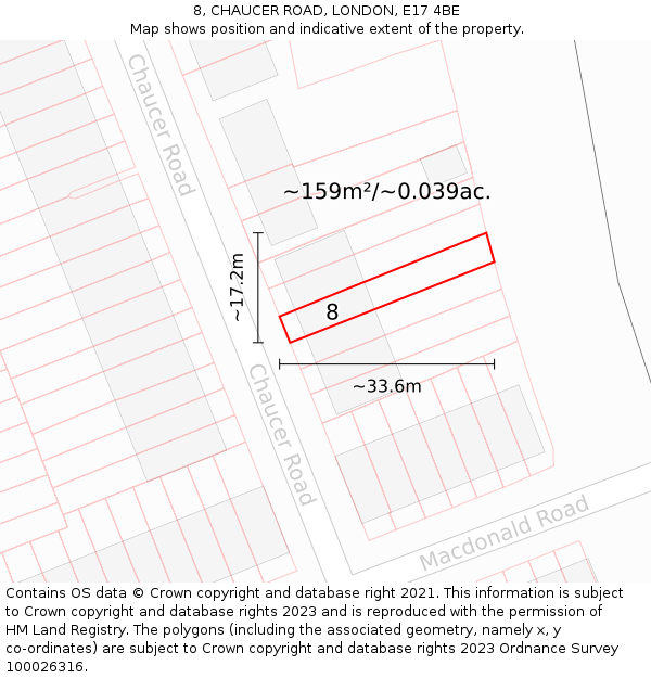 8, CHAUCER ROAD, LONDON, E17 4BE: Plot and title map