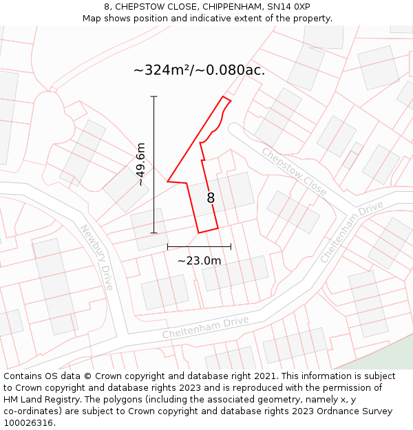8, CHEPSTOW CLOSE, CHIPPENHAM, SN14 0XP: Plot and title map
