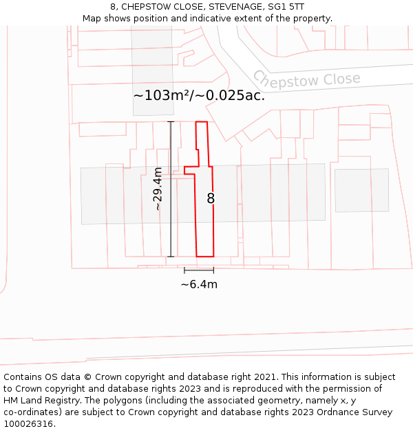 8, CHEPSTOW CLOSE, STEVENAGE, SG1 5TT: Plot and title map