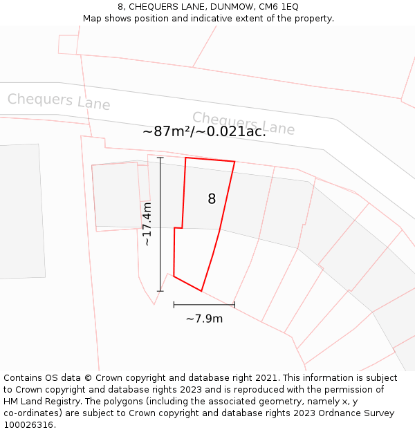 8, CHEQUERS LANE, DUNMOW, CM6 1EQ: Plot and title map