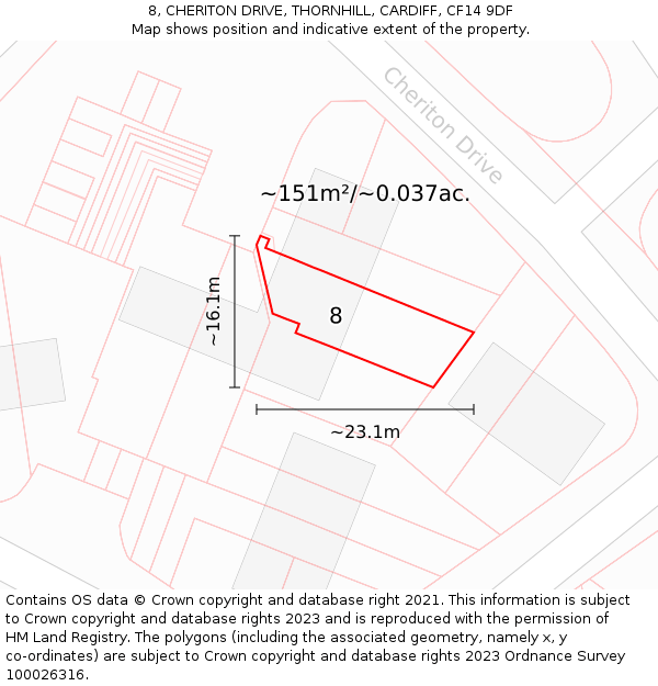 8, CHERITON DRIVE, THORNHILL, CARDIFF, CF14 9DF: Plot and title map