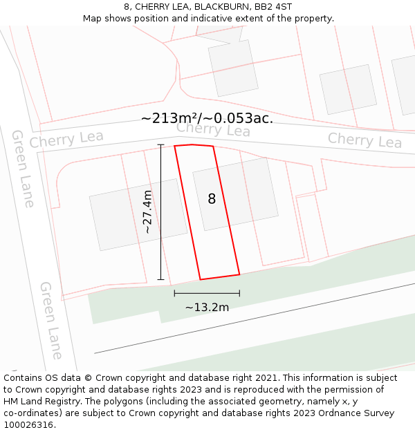 8, CHERRY LEA, BLACKBURN, BB2 4ST: Plot and title map