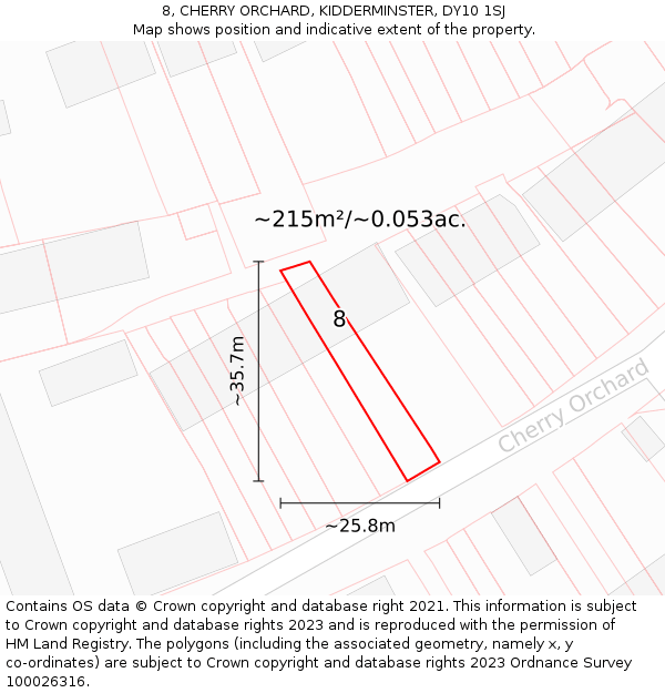 8, CHERRY ORCHARD, KIDDERMINSTER, DY10 1SJ: Plot and title map