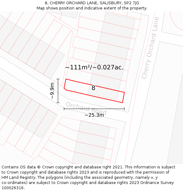 8, CHERRY ORCHARD LANE, SALISBURY, SP2 7JG: Plot and title map