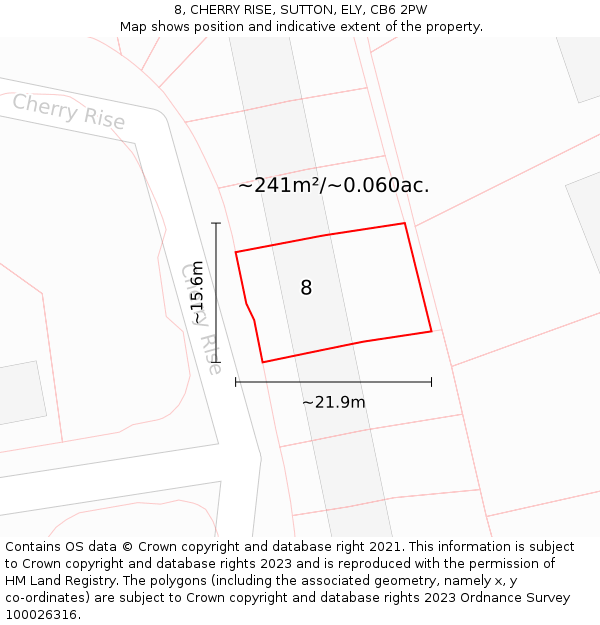 8, CHERRY RISE, SUTTON, ELY, CB6 2PW: Plot and title map