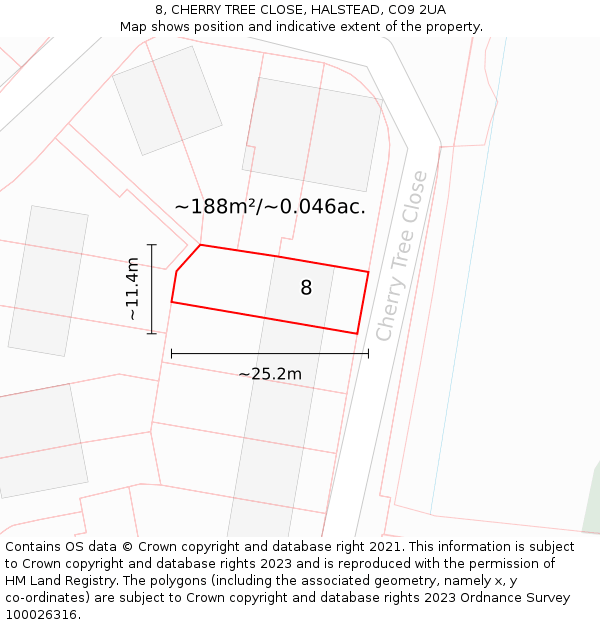 8, CHERRY TREE CLOSE, HALSTEAD, CO9 2UA: Plot and title map