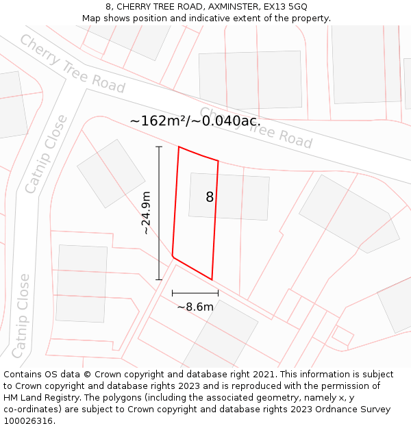 8, CHERRY TREE ROAD, AXMINSTER, EX13 5GQ: Plot and title map